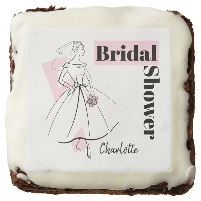 Fashion Bride Pink Bridal Shower brownie square (Front)