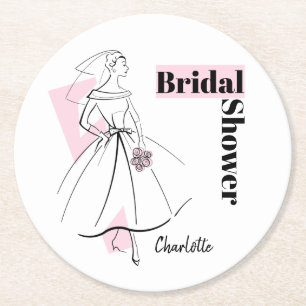 Fashion Bride Pink Bridal Shower coaster round