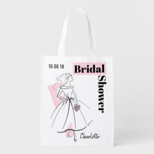Fashion Bride Pink Bridal Shower Date Name Grocery Bag