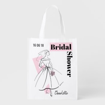 Fashion Bride Pink Bridal Shower Date Name Grocery Bag by QuirkyChic at Zazzle