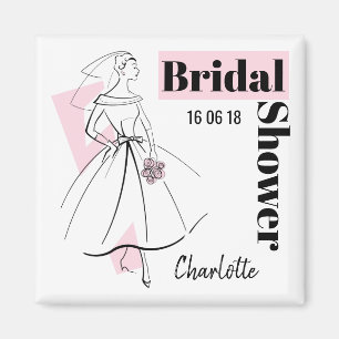 Fashion Bride Pink Bridal Shower Date Name square Magnet