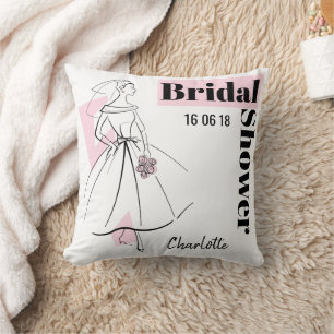 Fashion Bride Pink Bridal Shower pink back Throw Pillow