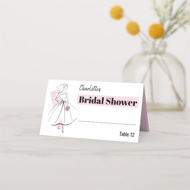Fashion Bride Pink Bridal Shower place card (Front)