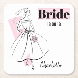 Fashion Bride Pink Bride Date Name coaster