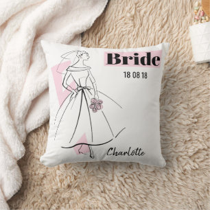 Fashion Bride Pink Bride Date Name multi back Throw Pillow