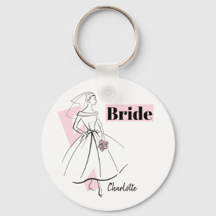 Fashion Bride Pink Bride Name keychain round
