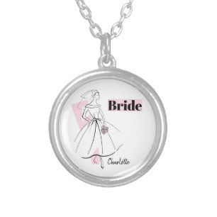 Fashion Bride Pink Bride Name necklace round