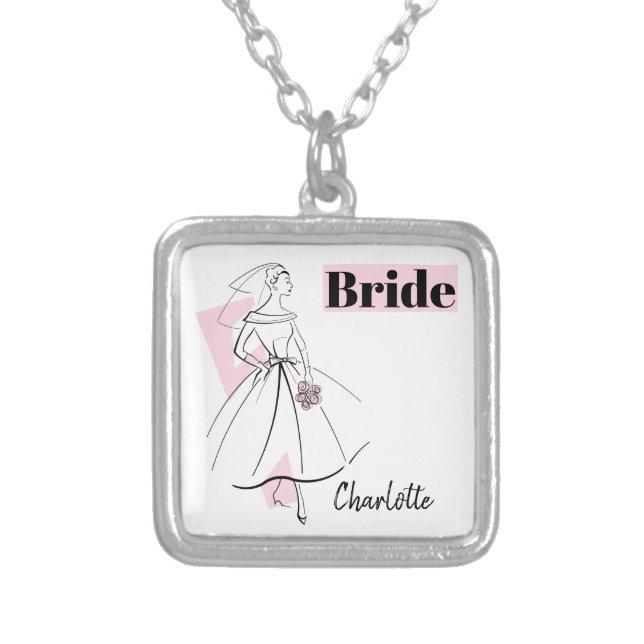 Fashion Bride Pink Bride Name necklace square (Front)