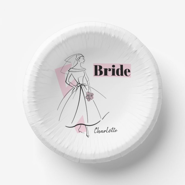 Fashion Bride Pink Bride Name  Paper Bowls (Front)