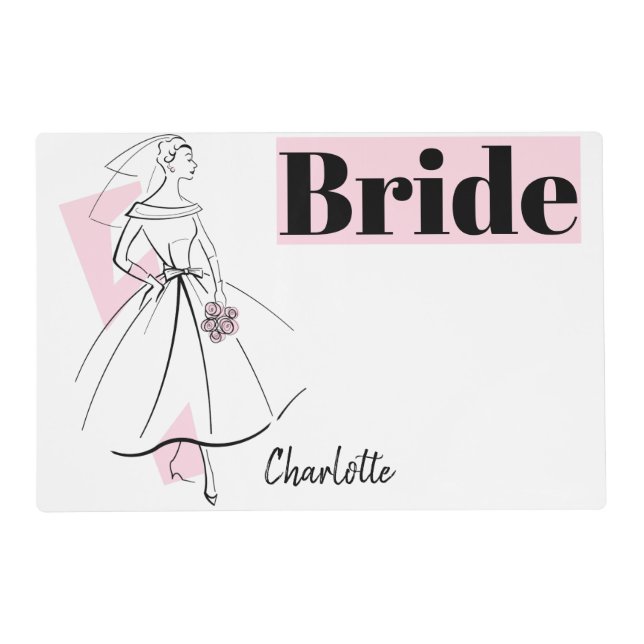 Fashion Bride Pink Bride Name placemat (Front)