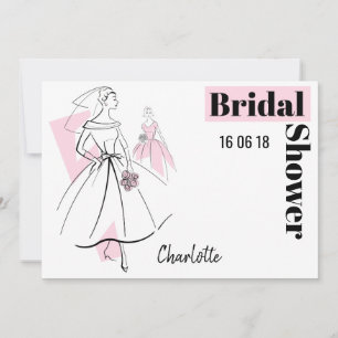 Fashion Bride Pink Group Bridal Shower horizontal Invitation