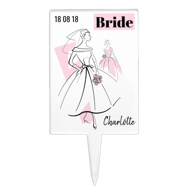 Fashion Bride Pink Group Bride Name Date topper (Front)