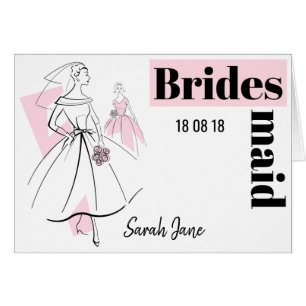 Fashion Bride Pink Group Bridesmaid Date Name hl Cards