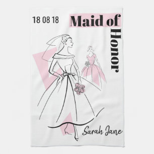 Fashion Bride Pink Group Maid of Honor Kitchen Towel