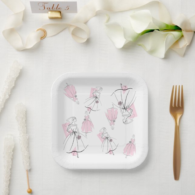 Fashion Bride Pink Group Multi square Paper Plates (Wedding)