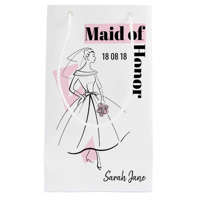 Fashion Bride Pink Maid of Honor gift bag small (Front)