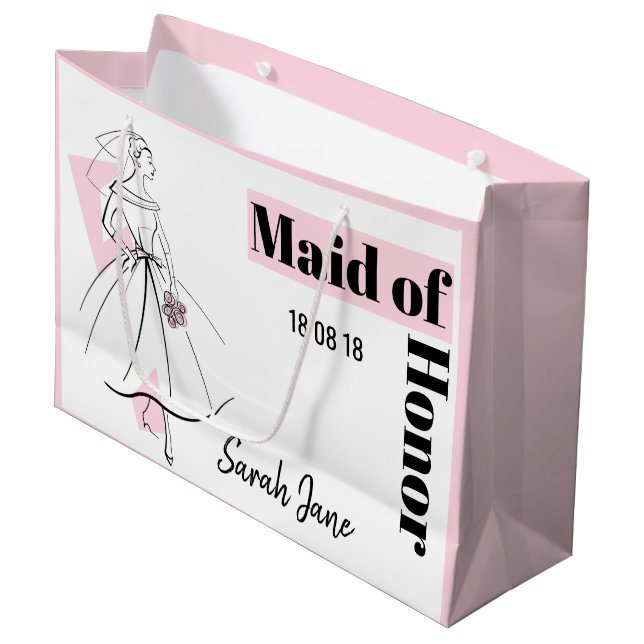 Fashion Bride Pink Maid of Honor large pink Large Gift Bag (Front Angled)