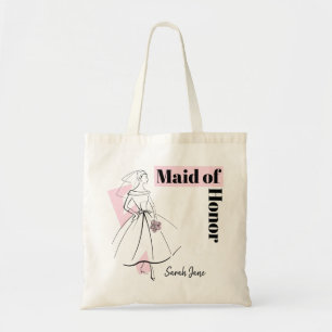 Fashion Bride Pink Maid of Honor Name budget tote Bag