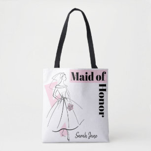 Fashion Bride Pink Maid of Honor Name pink back Tote Bag