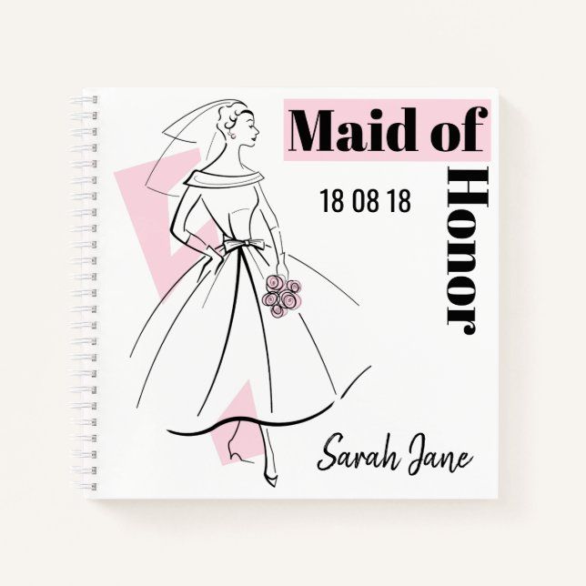 Fashion Bride Pink Maid of Honor notebook square (Front)