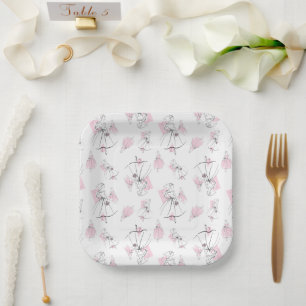 Fashion Bride Pink Multi square Paper Plates