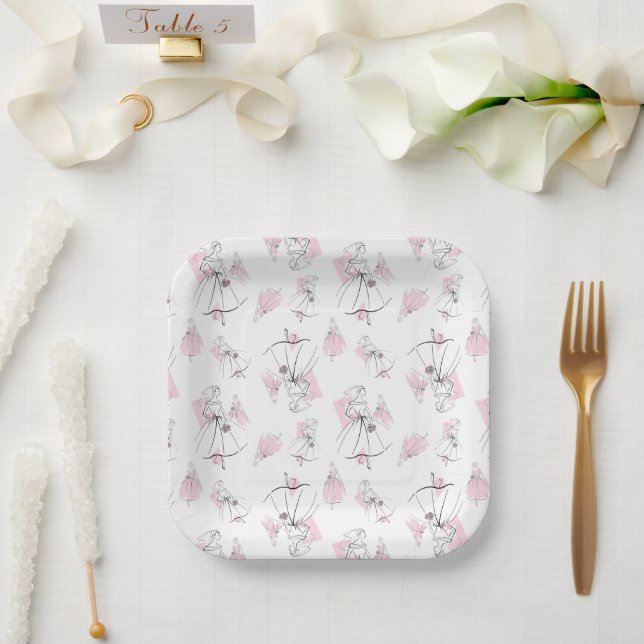 Fashion Bride Pink Multi square Paper Plates (Wedding)