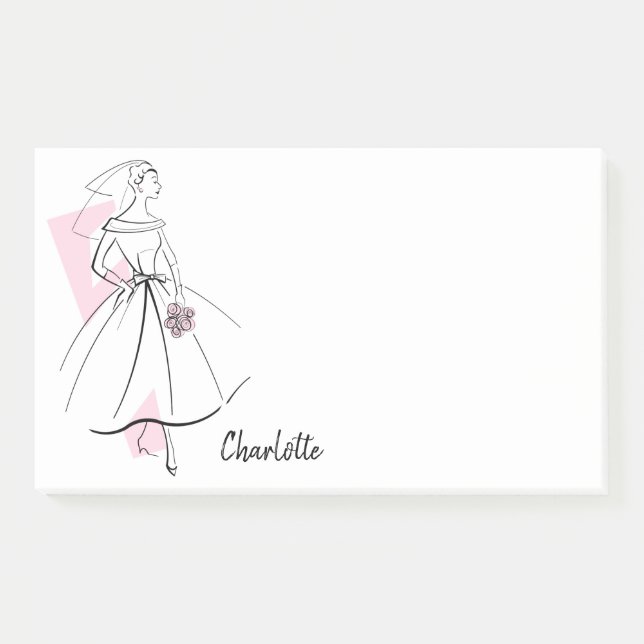 Fashion Bride Pink Name post-it notes (Front)