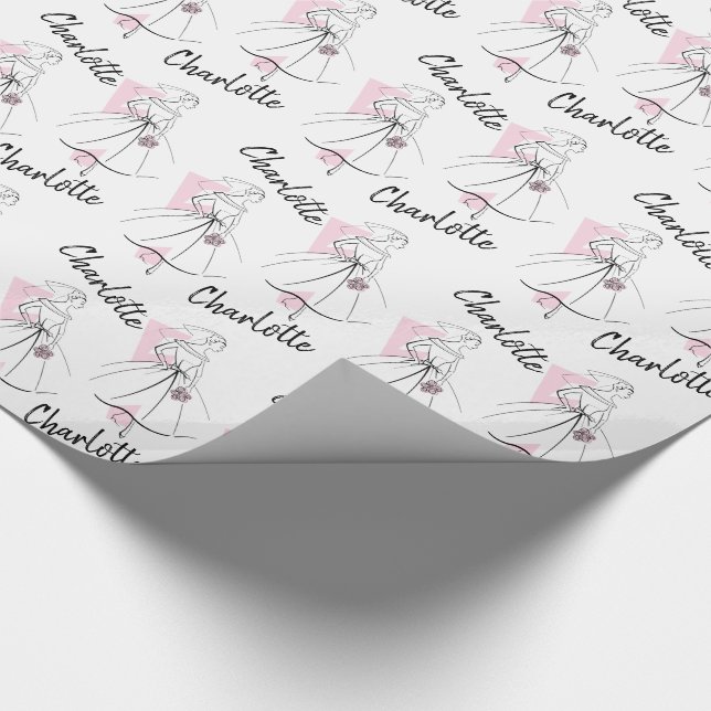Fashion Bride Pink Name wrapping paper (Corner)