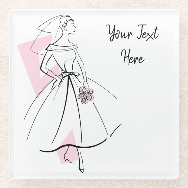 Fashion Bride Pink Text coaster glass (Front)