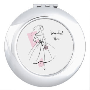 Fashion Bride Pink Text compact mirror round