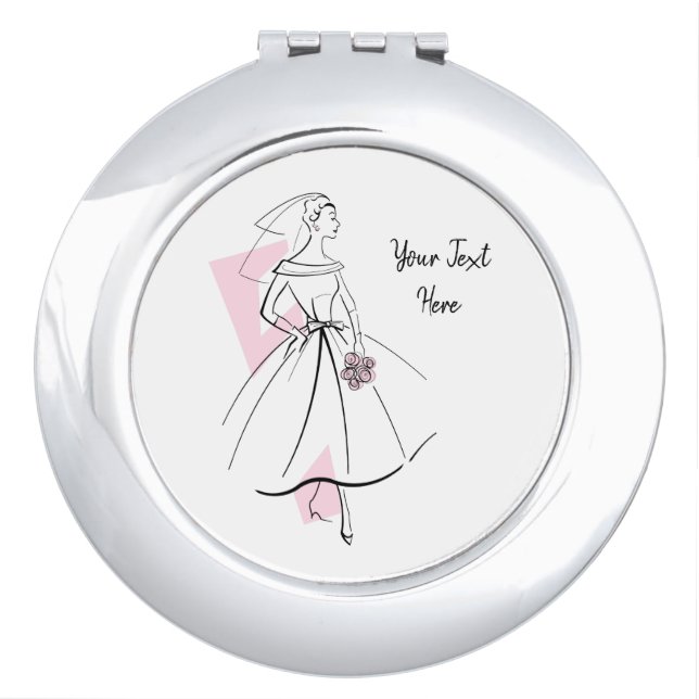 Fashion Bride Pink Text compact mirror round (Front)