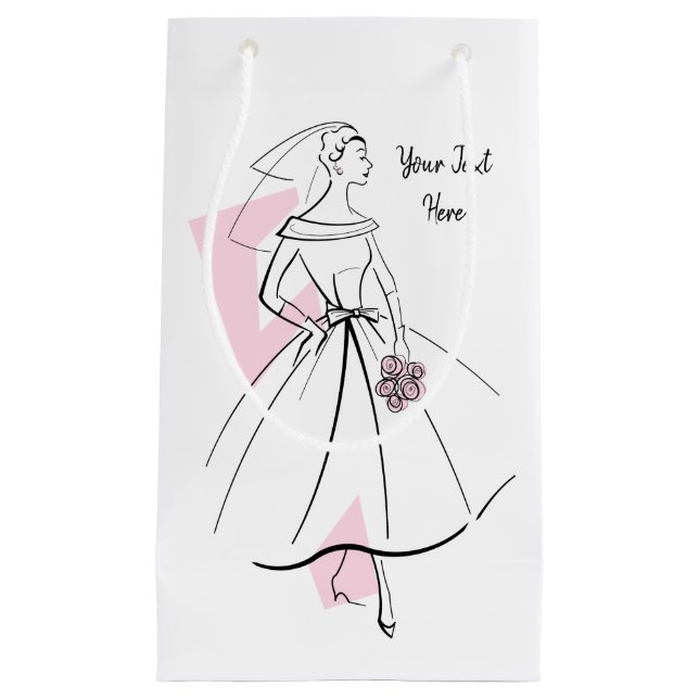 Fashion Bride Pink Text gift bag small (Front)