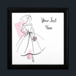 Fashion Bride Pink Text gift box<br><div class="desc">A mid-century style design with a retro touch featuring line drawings of a bride in pink and white on a white background. Inspired by dress patterns and fashion illustrations from the 1950s and 1960s. A customizable design for you to personalise with your own text, images and ideas. An original digital...</div>