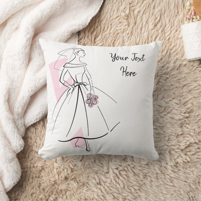 Fashion Bride Pink Text throw pillow (Blanket)