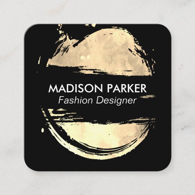 Fashion Brushed Gold and Black Square Business Card (Front)