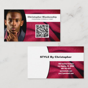 Fashion Burgundy Fabric Custom Photo QR Code Business Card