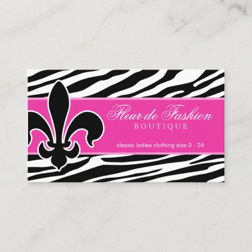 Customizable Fashion Business Card Fleur de lis zebra pink