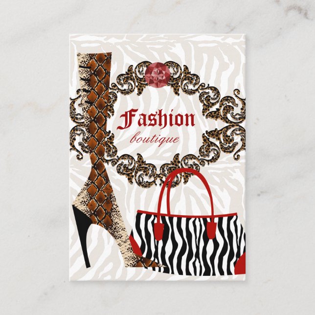 Fashion Business Card Handbag Boot Leather Zebra (Front)
