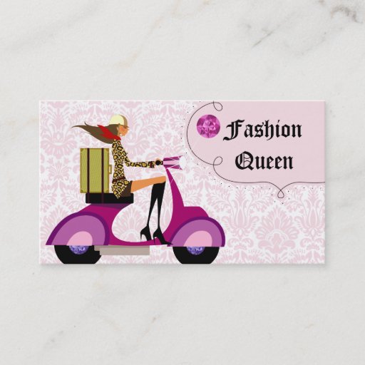 Customizable Fashion Business Card Scooter Woman Pink