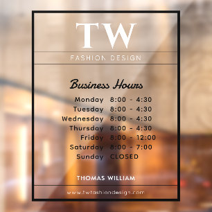 Fashion Business Hours Black Transparent Window Cling