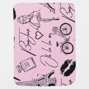 Fashion, calligraphy, Eiffel Tower, lips Baby Blanket