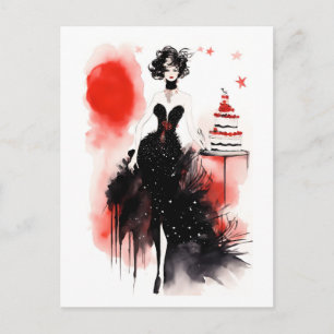 Fashion Celebration. Beautiful woman with cake Postcard