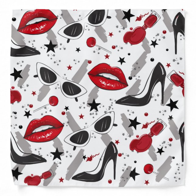 Fashion Chic red lips black heels Bandana (Front)