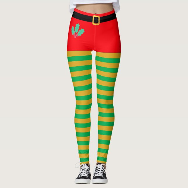 Fashion Christmas Elf Striped  leggings (Front)
