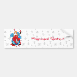 Fashion Christmas stylish red gray illustration Bumper Sticker