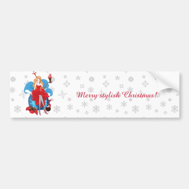 Fashion Christmas stylish red gray illustration Bumper Sticker (Front)