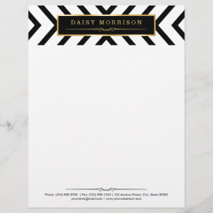 Fashion Classy Gold Black White Stripes Pattern Letterhead
