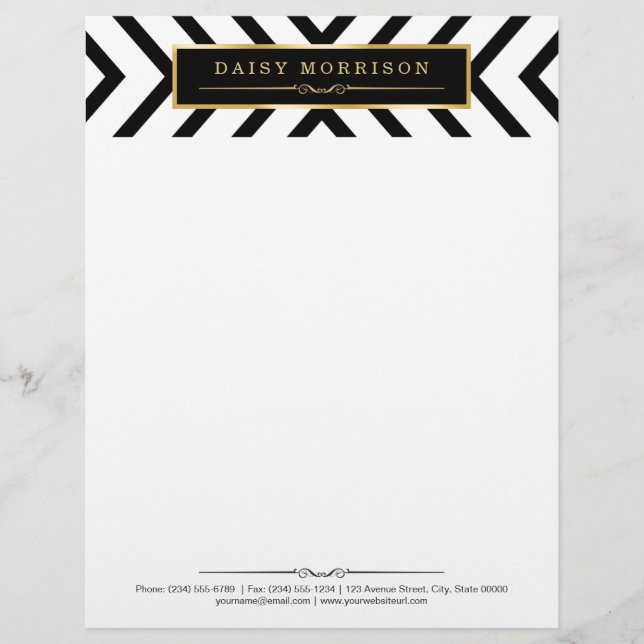Fashion Classy Gold Black White Stripes Pattern Letterhead (Front)