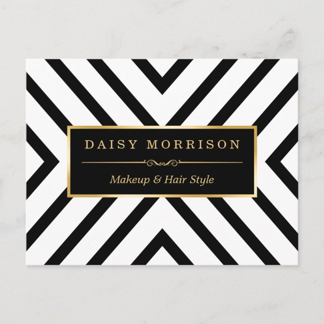 Fashion Classy Gold Black White Stripes Pattern Postcard (Front)