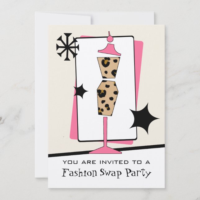 Fashion / Clothing Swap Party Leopard Dress Form Invitation (Front)